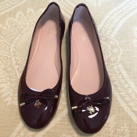 Kate Spade NY Willa Burgundy Red Chestnut Ballet flats Bow patent leather - Picture 5 of 9
